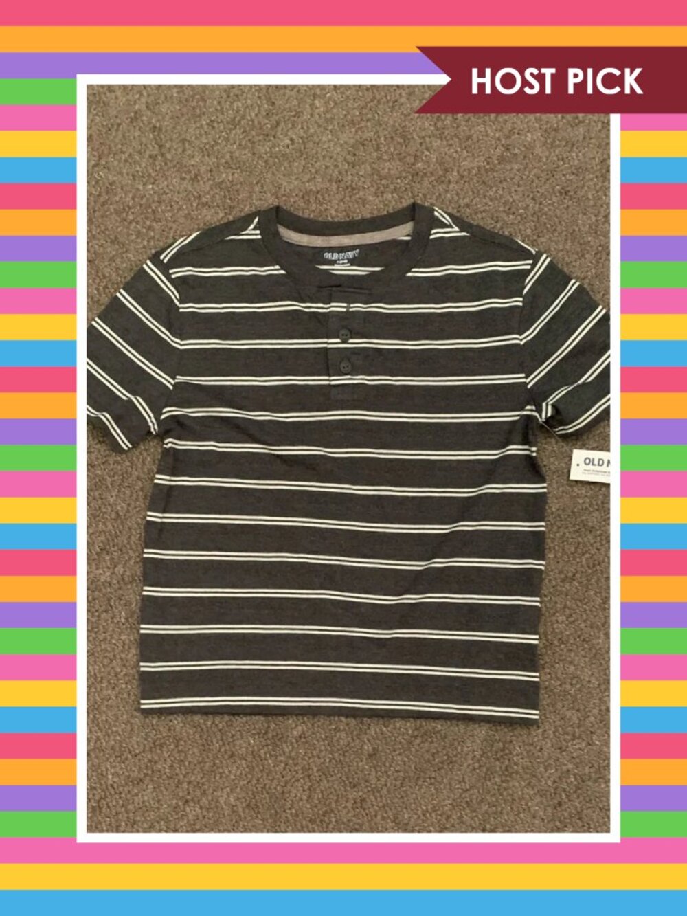 Old Navy Striped Henley Short Sleeve Short (S, 6-7)